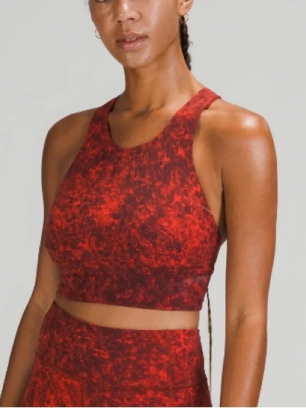LULULEMON Wunder Train Longline Bra Size 8 Denim Wash Print Autumn Red Black
